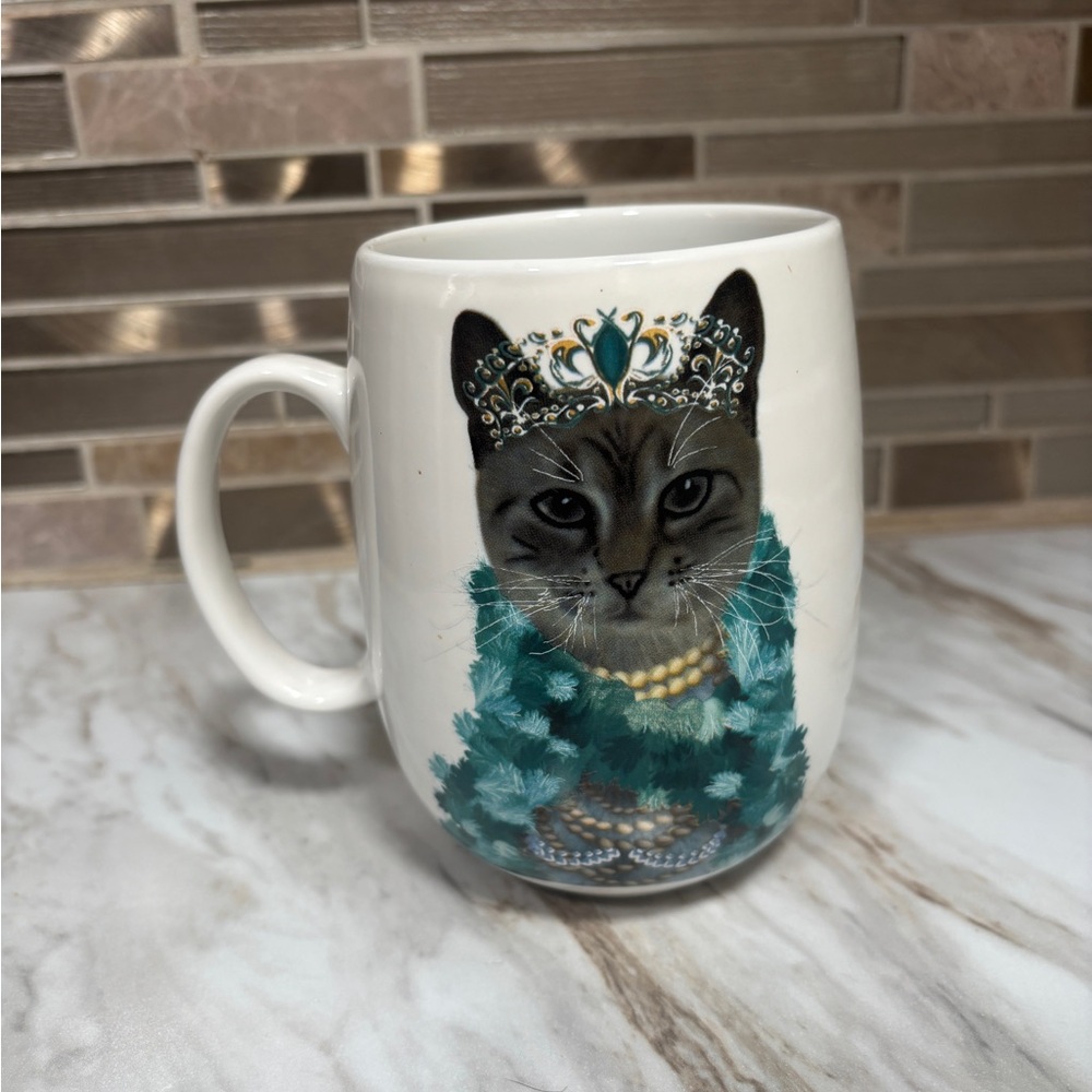 Elegant Cat Mug with Teal and Black Design